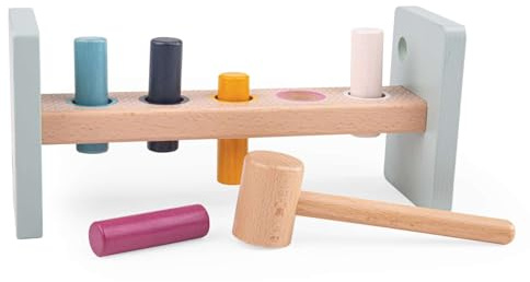 Bigjigs Toys FSC® Certified Wooden Hammer Bench - Sustainable 7 Piece Wooden Hammer Toy, Quality Toys for 1 year old, Eco-Friendly Pounding Toy