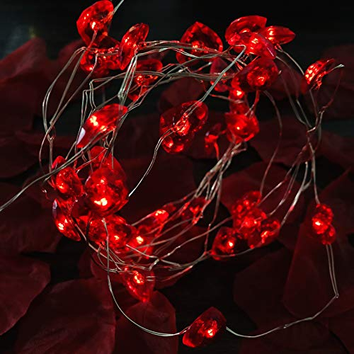 Riaxuebiy 4m 40 LED 3D Rot Herz Fee Lichterketten Wasserdichte Batteriebetrieben 8 Modi mit Fernbedienung Timer für Hochzeitsfeier Festival Innen Draussen (Rot Herz, Batterie)