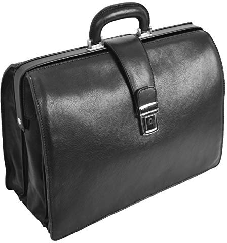 A1 FASHION GOODS Italienisches Leder Aktentasche für Ärzte Geschäft Profis Gladstone Tasche Schwarz Djoser