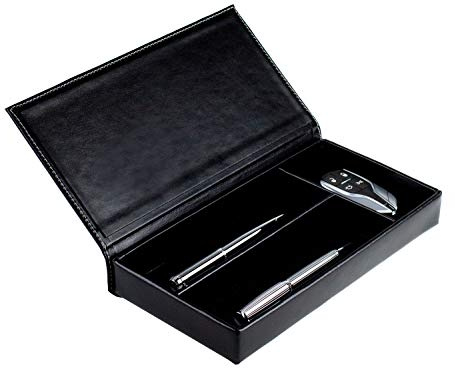 DELMON VARONE - Personalisierbarer Ablagekasten mit Deckel Premium Leder Cambridge schwarz - Stiftablage für Kugelschreiber, Füller & Schreibutensilien - Schreibgeräteetui mit 3 Fächer edel & elegant