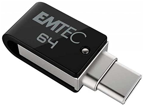 EMTEC Clé USB 64 Go Dual T260C Mobile&Go -Clef USB 3.2 Pivotante -USB Stick Dual USB-A/USB-C -Système d'Accroche Pivotant à 360°- Vitesse de Lecture 180MB/s Max - Vitesse d'Écriture 15MB/s Max - EMTEC
