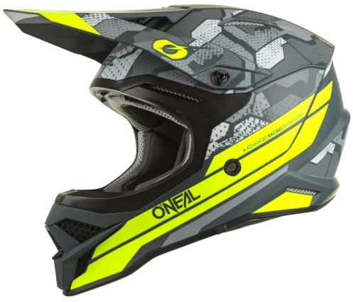 O'NEAL | Motocross-Helm | MX Enduro | ABS-Schale, Lüftungsöffnungen für optimale Belüftung & Kühlung | 3SRS Helmet Camo V.22 | Erwachsene | Grau Neon-Gelb | S