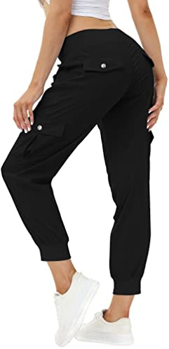MoFiz Womens Lightweight Hiking Pants with Pockets Quick Dry Athletic Outdoor Summer Travel Casual Sweatpants Cargo Pant for Women Black L
