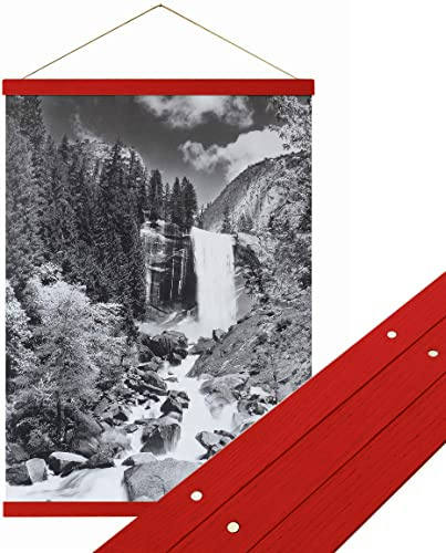 Urhome magnetische Posterleiste aus Holz für Bilder in Rot, 31 cm Posterschiene Bilderrahmen für Wandbilder Poster Fotos Bilderleiste