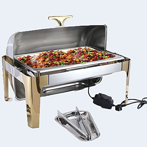 9L Chafing Dish Buffet Chauffant ​INOX Chauffe Plat Electrique Buffet Warmers Server Professionnel Avec Peut Choisir 3 Tailles Différentes de Plateau, Garder la Nourriture Fraîche, Doré(Size:FULL