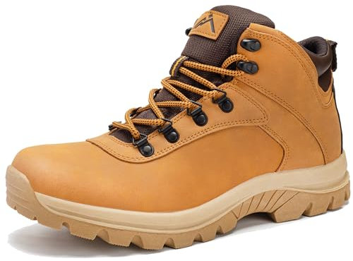 CC-Los Men's Waterproof Hiking Boots - Outdoor Walking Boots Work Boots Mid-Top Yellow Size 6.5-13