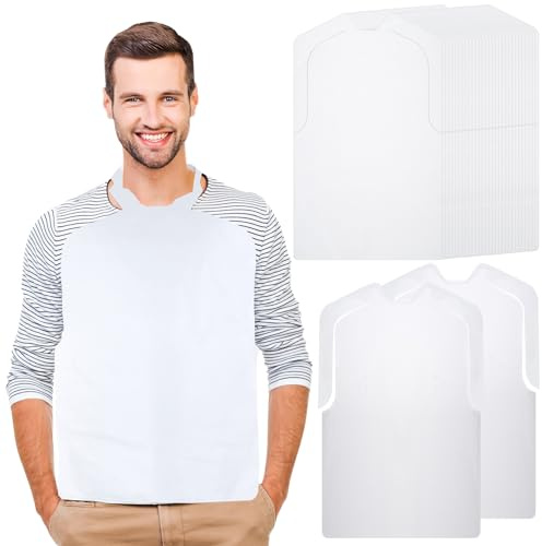 Janmercy 200 Pcs Disposable Adults Bibs Bulk 24 Inch Disposable Waterproof Plastic Bib Single Use Seafood Christmas Party Dining Clothing Protectors for Women Men Elderly Senior Eating