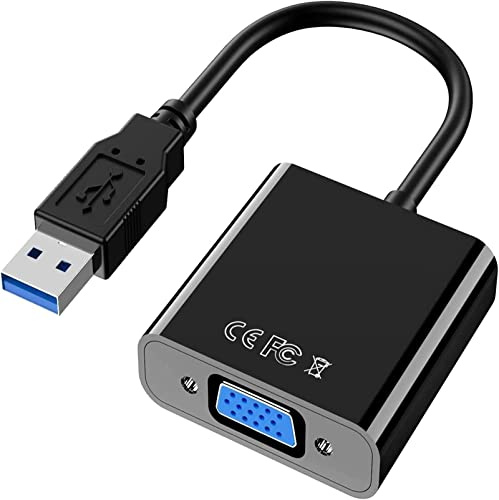 Adaptador USB a VGA, SZJUNXIAO Adaptador USB 3.0 a VGA Full HD 1080P Adaptador multipantalla macho a hembra para ordenador portátil, PC, monitor, proyector, HDTV