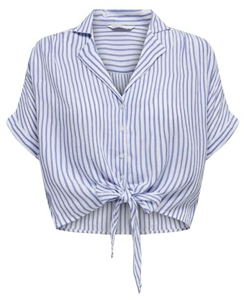 Only Onlpaula Life S/S Tie Shirt Wvn Noos Blusa, Cloud Dancer/Stripes: Rayas Azules, S para Mujer
