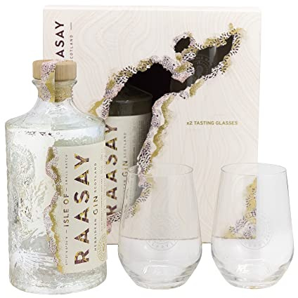 Isle of Raasay Gin Gift Set | 70cl, 46% ABV | Isle of Raasay Scottish Island Gin | G&T Glasses | Gift Pack