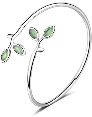 Stylish-Art Klassische Mode-Manschettenarmbänder In Silber 925,Eleganter,Exquisiter,Grüner Blatt-Armreif Mit Offenem Verschluss,Schmuck Für Frauen,Damen,Schmuck Für Den Muttertag