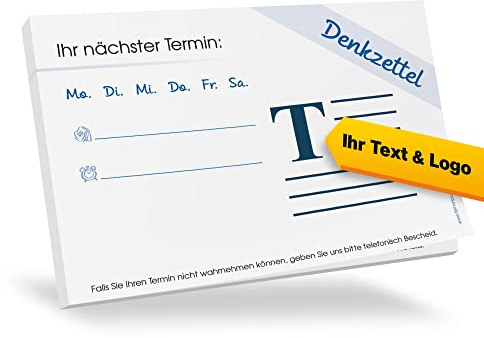 50 Terminblöcke Classic #1 individuell bedruckt mit Ihrem Text und Logo! 50 Blatt je Block, 74 x 105 mm (DIN A7), quer, mehrere Grundfarben und Terminfelder wählbar (50)