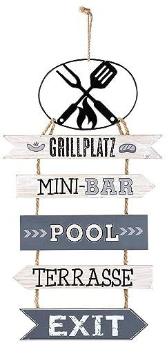 Panneau de jardin avec emblème en métal pour barbecue - Plaque de planche de bois - 47 x 27 cm - Suspension en ruban naturel - Idéal pour la terrasse