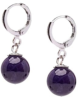 Orecchini Semplici Fatti A Mano Con Perline Di Pietre Preziose Per Donne E Adolescenti - Orecchini Pendenti A Sfera Da 10 Mm Chiusura A Leva Placcata Oro (Ametista viola)