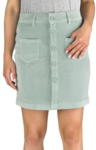 DENIMFY Mini falda de pana DFAlina para mujer, minifalda acampanada, cierre de botones, bolsillos, verano, primavera, algodón, beige, verde, azul, S, M, L, XL, Verde Jadeíta (52202), XL