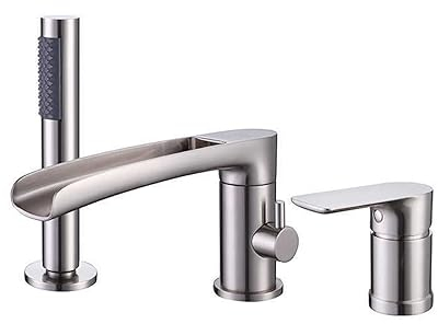 ZYCDP Badewannenarmatur Wasserfall mit Brause 3 Loch Einhandmischer mit Umsteller Wannenarmatur mit Handbrause, Gebürstet