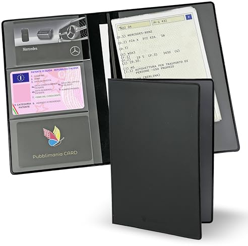 pubblimania Portadocumentos Auto Moto, Cierre de Dos Puertas. Ideal para folletos, Tarjetas, Seguros, Sellos o Documentos de Viaje (Negro)