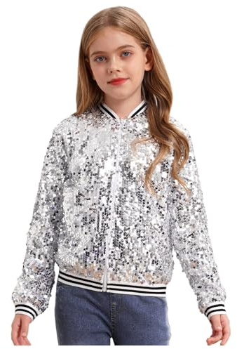 Freebily Kinder Jungen Mädchen Glänzende Pailletten Jacke Glitzer Bomberjacke Mit Reißverschluss Party Tanz Top Sport Freizeitjacke Streetdance Hip Hop Jacke