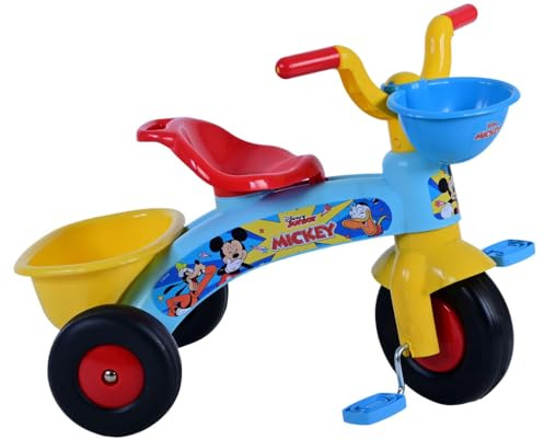 Triciclo primipassi Topolino Disney bici a tre ruote per bambini da 1 a 3 anni triciclo con pedali e cestino portagiochi