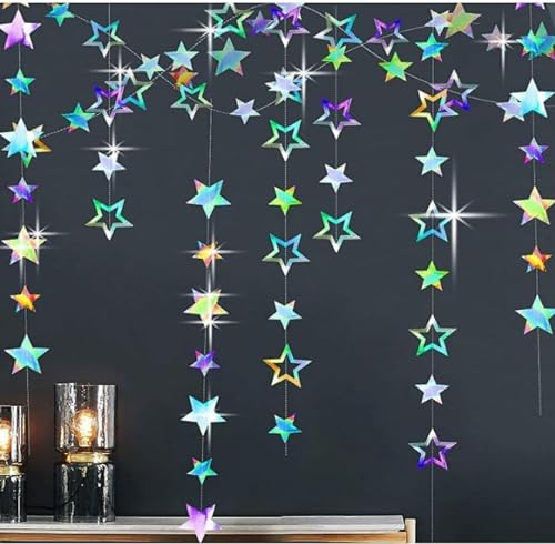 12 m Fünfzackigem Sternkreis Sternengirlande Glitzer Girlande Reflective Star Paper Garland Girlanden Hängend Geburtstag Papiergirlande Geeignet für Hochzeitsdekoration, Geburtstags-DIY