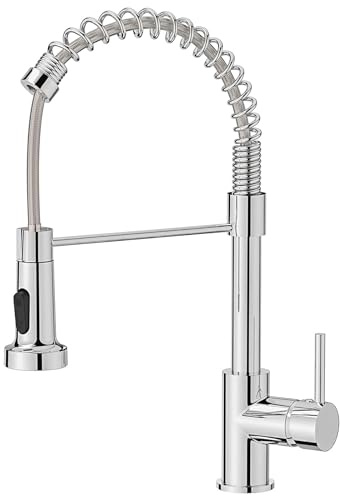 Kitchen Tap, Kitchen Sink Mixer Tap with Pull Down Sprayer, Kitchen Mixer Tap with 360°Swivel, High Arc Bar Tap, Spring Kitchen Faucet，2 Spray Mode,304 Stainless Steel, Brass Core, Polished Chrome