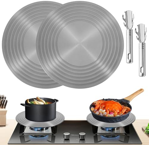 2 Pack Gas Stove Heat Diffuser Plate, Round Fast Defrosting Tray Aluminum Non-Stick Coating Cookware Simmering Thawing Plate Conduction Multifunctional, Flame Guard Protection Stovetop (11 inch)