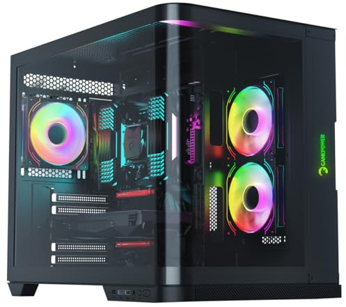 GAMEPOWER Warcry Vertex Curved Gaming Gehäuse – ATX Mid Tower, Aquarium-Stil, Gebogen Tempered Glass, 3X PWM ARGB Lüfter, USB Type-C, Staubfilter - Schwarz (Ohne Netzteil)