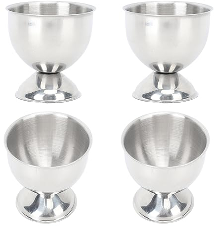 RXMORI Juego de 4 Hueveras, Soporte para Hueveras de Acero Inoxidable de 40 Ml, Soporte para Huevos Cocidos, Bandeja para Huevos, Hueveras de Metal para Huevos Pasados ​​por Agua