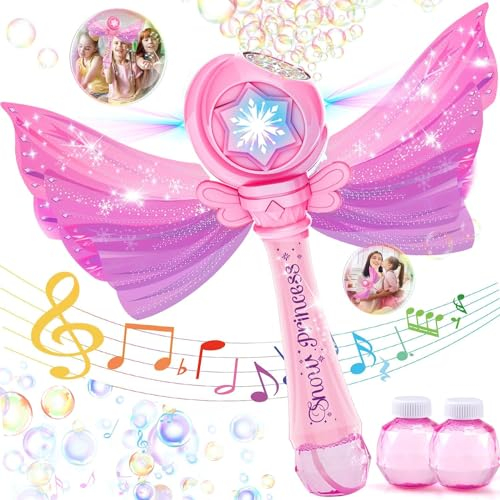 Seifenblasenmaschine Kinder, Magische Seifenblasen Stab Mit Musik LED-Licht, Zauberstab Bubble Machine, Light Up Seifenblasenmaschine Spielzeug Geschenke für Geburtstag, Party, Hochzeit, Freien