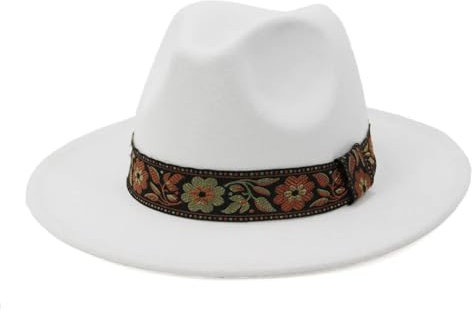 Hndudnff Unisex Wollhut Fedora breite Krempe Jazz Kirche Panama Hut Casual Retro Filzhut, weiß, One size