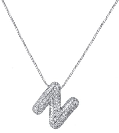 RWQIAN Bubble Initial Letter Chain Argento/Oro Delle Donne Balloon Sparkling Zirconia Lettera Pendente Collana Alfabeto A-Z Gioielli Regali delle Donne