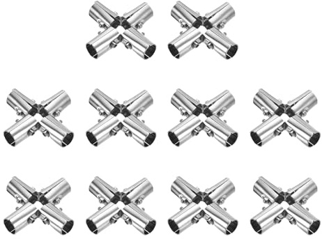 QUARKZMAN 10Pcs Conector de Tubería Estructural, 180 Grados 5 Vías Abrazadera de Esquina para Vallas de Malla de Cadena, Conector de Acero Inoxidable para Extremo de Riel, Plateado