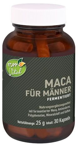 KOPP Vital® Maca für Männer fermentiert, 1 x 30 Kapseln, 25 g | Naturstoff-Fermentation, Grüntee-Extrakt, Ashwagandha, Bockshornklee, Muira-Puama-Extrakt, Kubebenpfeffer