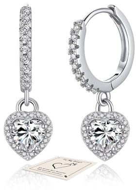 HEEYA Ohrringe Silber 925 Plattiert Herz Hängend Ohrringe Damen Klein Creolen mit Glitzer Zirkonia Hypoallergen Mini Creolen für Frauen
