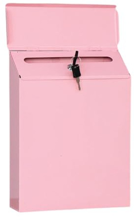 Generic Retro Pink Metal Wall Mounted Post Box with Lock and Key - Drop Box for Wall, Porch, Office or Outdoor