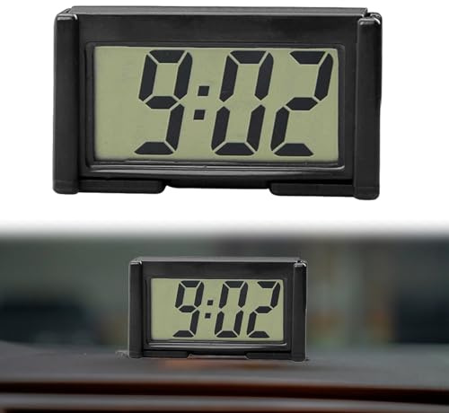 Reloj de Salpicadero del Coche, Reloj del Tablero de Mandos del Coche, Reloj de coche de LCD, Reloj Digital LED, Autoadhesivo, Duradero, Negro