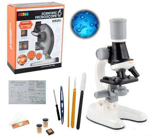 Kids Portable Microscope Kit with LED Light - 100x, 400x, 1200x Magnification, Adjustable Stand Base - Educational Science Toy for Kids