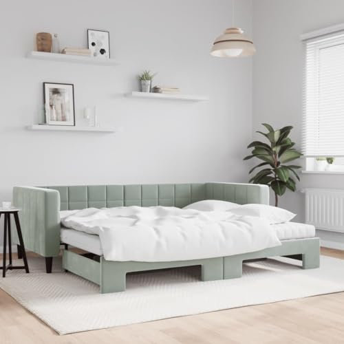 Sufrk Tagesbett Ausziehbar mit Matratzen Hellgrau 90x200 cm Tagesbett Ausziehbar Bett Zum Ausziehen Bettgestell Tagesbett Mit Matratze Samt