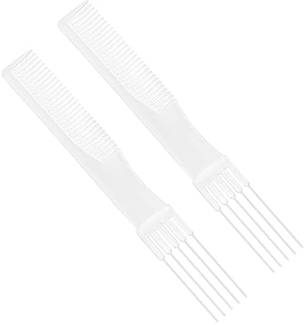 2pcs Peigne à Taquiner, Peigne à Double Tête avec Fourche à Dents en Métal Outil de Coiffure pour Femmes Salon de Coiffure pour Cheveux Épais et Fins Gonflant et Coiffant les Cheveux (Blanc)