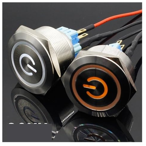 1pc 30mm Metal Stainless Steel Waterproof Momentary/Locking LED Push Button Switch Car Auto Engine Start PC Power Symbol IDGTTLDF(Red,MOMENTARY_220V)