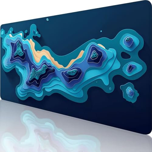 Blau Mauspad XXL 800 x 300, Erweiterte Groß Mousepad Abstrakt, Wasserfest Schreibtischunterlage Vernähte Kanten Design, Mouse Pad mit rutschfeste Gummibasis für Pc Büro Deko, Geschenke für Frauen 7-2