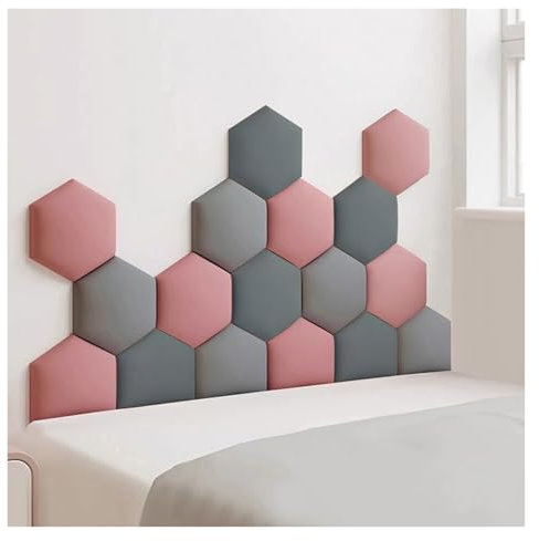 Wzmazingly Polsterpaneel Wand, 17er Set Bett Kopfteil Wandpaneele, Selbstklebend Stoff Wandaufkleber, Antikollision Kinderzimmer 3D-Wandpolster(Pink,120x70cm)