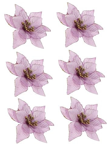 QUMIIRITY 6st Weihnachtsblume DIY Kranz Weihnachtlicher Weihnachtsbaumschmuck Künstliche Christrose Weihnachtsstern Urlaub Weihnachtsstern Glitzer Gefälscht Violett Plastik
