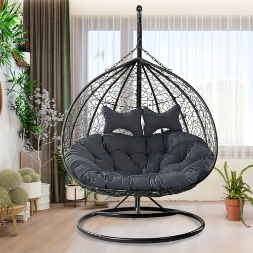 snowzhi Großes 2-Personen-Plüsch-Hängesessel-Kissenbezug mit Kopfstützen-Set - Ultimativer Komfort für Innen-, Außen-, Garten- und Terrassen-Entspannung - Langlebig, Wasserabweisend und Leicht zu