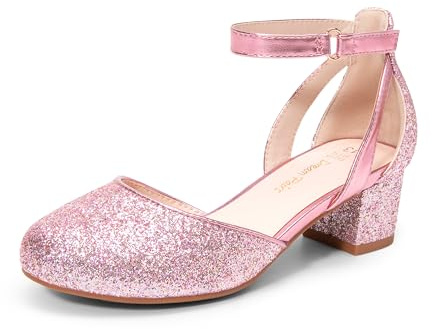 DREAM PAIRS Ballerines Filles à Talon Bloc Mary Jane,Size 35,Rose