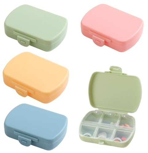 4 PCS Tablettenbox, Pillendose Klein für Unterwegs, tablettendose, Kleine Pillen-Organizer-Box, Tragbarer Vitamin-Halter, Rund Pillendose 6 Fächer