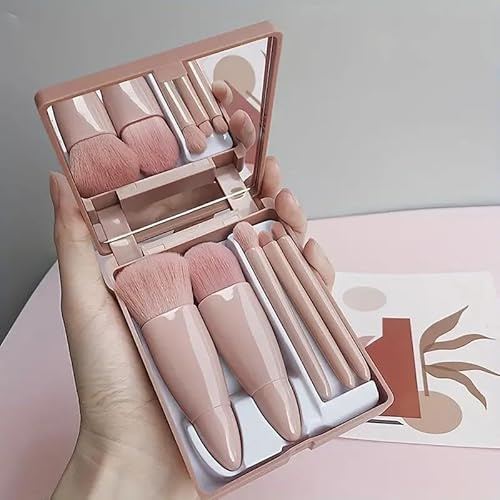 Lot de 5 pinceaux de maquillage Kabuki pour poudre, contour, fard à paupières, petite taille, facile à transporter pour les voyages, les soirées