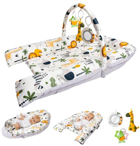 Baby Lounger and Activity Center – Infant Nest for Newborns 0–12 Months – 100% Cotton Soft Breathable Cover, Portable Washable Tummy Time Pillow, Shower Gift Registry Essential Newborn Boys
