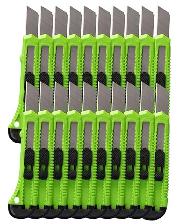 ToolSpace Set 20 Taglierini Professionali Cutter Lama Diciotto Millimetri Acciaio Inox Impugnatura Ergonomica Blocco Sicurezza Taglio Preciso Cartone Carta Da Parati Qualita Professionale Garantita