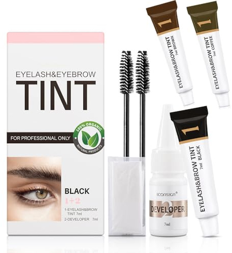 Kit di tinture per ciglia 2 in 1, kit di tinture per ciglia e sopracciglia, effetto salone che dura per 6 settimane, con strumenti (Nero+marrone+caffè)